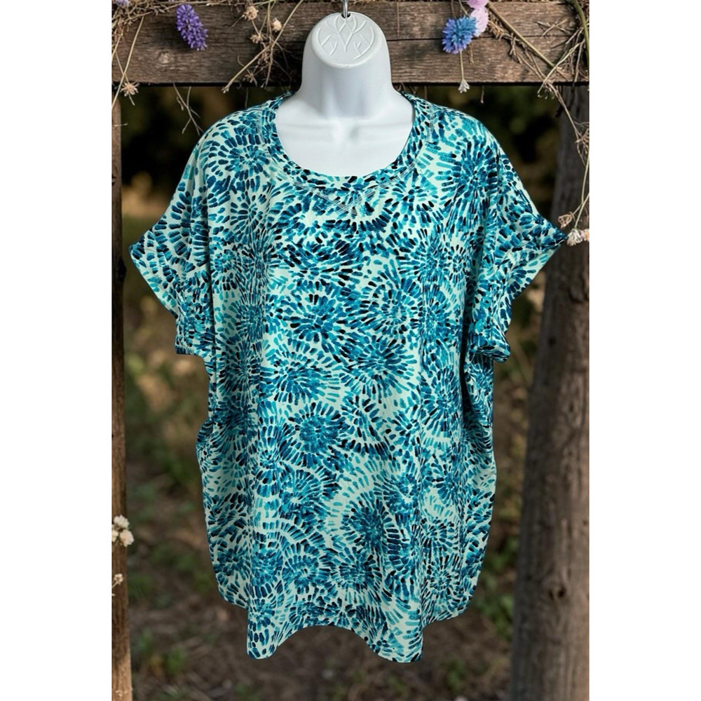 LIVI For Lane Bryant Top Sz 18/20 (2X) Short Sleeve Top Blue Abstract Soft Tee